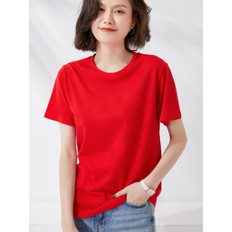 Colorful T-shirt short-sleeved 2024 new spring and summer round neck cotton tops for women loose and versatile large size sweaters for women trendy