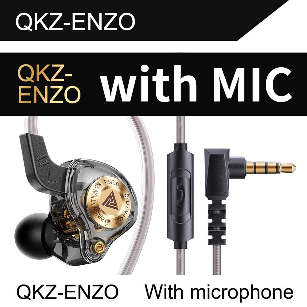 QKZ ENZO In-Ear Dynamic Driver Earphones HiFi Sound Quality Deep Bass Wired In-Line Control Earphones for Mobile Phones Wholesale New Arrival