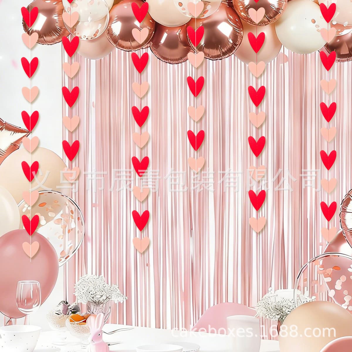 Birthday party love flowers, wedding room atmosphere decoration, colorful love pendants, thread stars, hollow mirror pendants