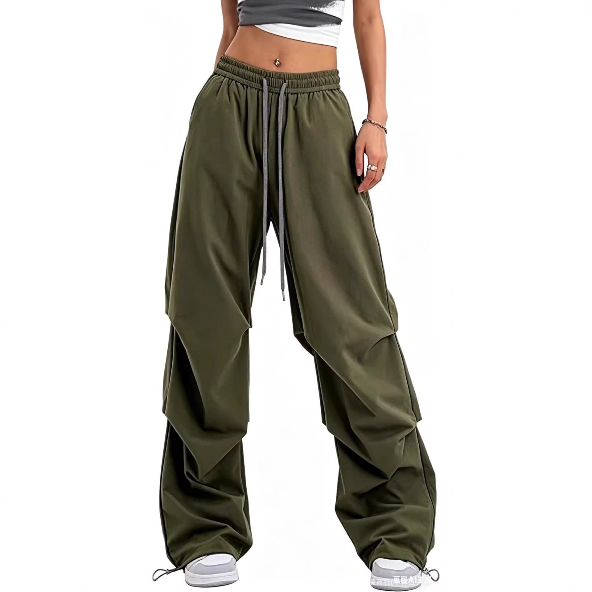 2026 Women's Y2K Parachute Pants High Waist Wide Leg Pants with Adjustable Waist Drawstring Y2K Style Commuter