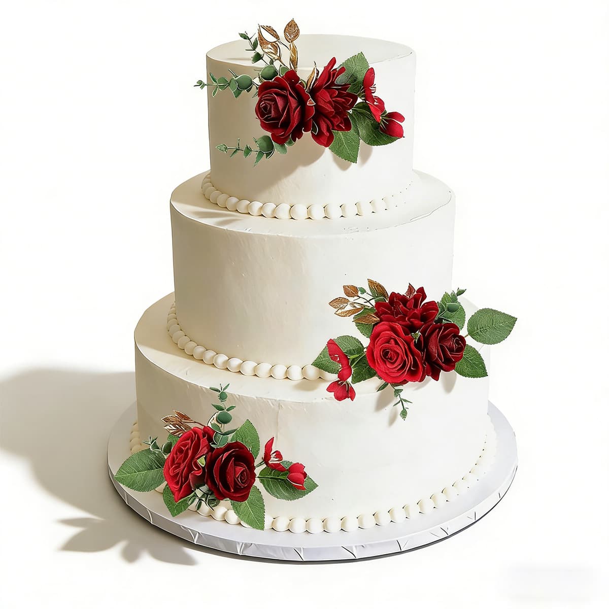 Adult Ceremony Cake Flower Table Decoration Red Rose Artificial Flowers Western Wedding Cake Stand Fake Flowers