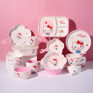 Hello Kitty Children's Tableware Cute Baby Complementary Food Bowl Girl Divided Plate Home Water Cup Melamine Bowl