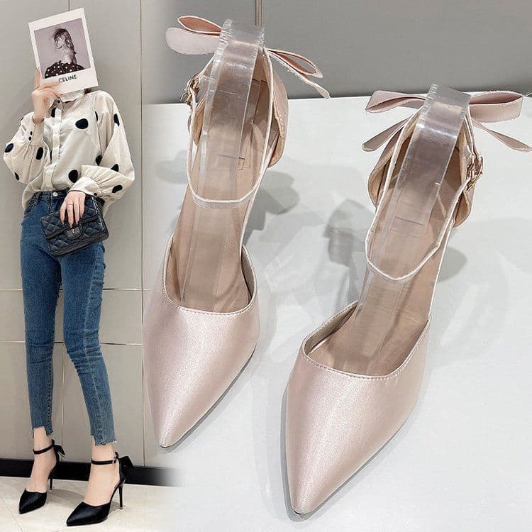 Lady Stiletto Heel Chanel-Style Shoes 2024 Trendy Vintage Versatile Niche Design High Heels