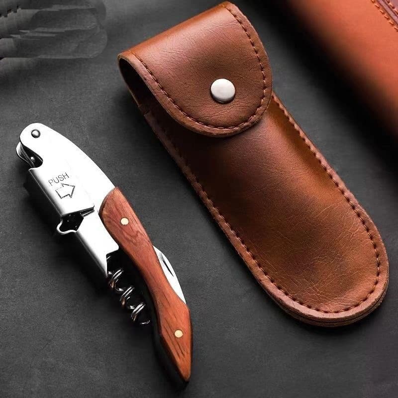 Stainless Steel Wine Bottle Opener Sommelier Waiter's Corkscrew Portable Wine Tool with Leather Case