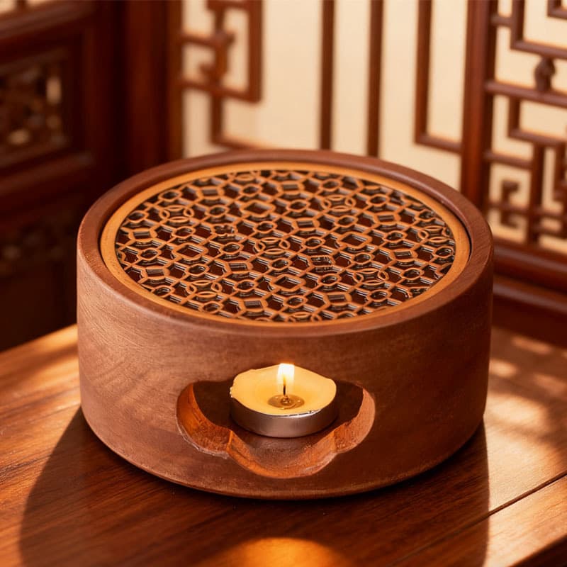 Walnut Wood Tea Warmer, Candle Small Stove, Insulated Base for Warming Tea and Wine, Flower and Fruit Tea Pot Warmer