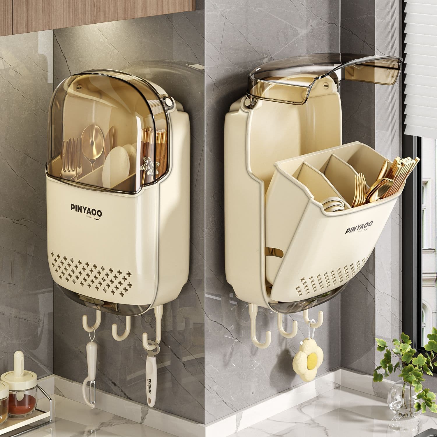 New chopstick storage box wall-mounted household chopstick tube kitchen kuaizi spoon storage rack chopstick basket chopstick cage factory
