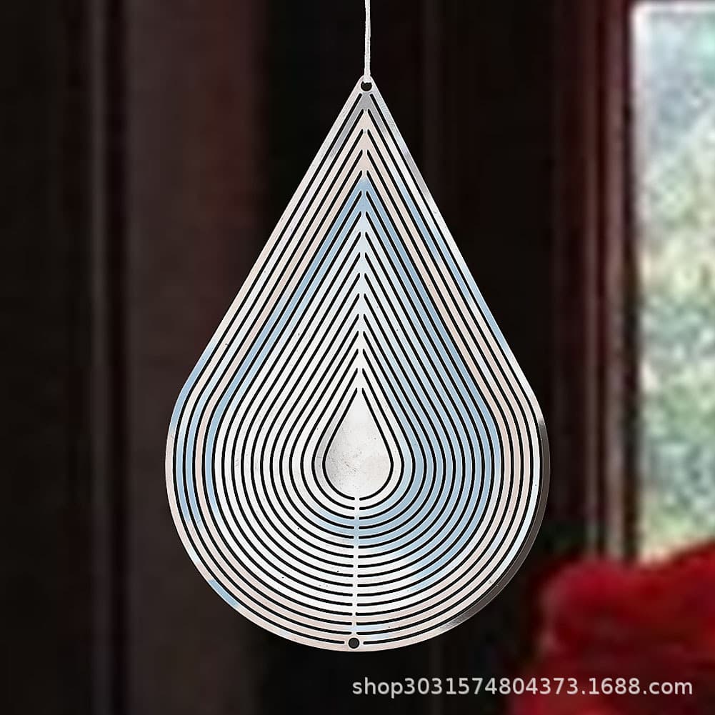 Cross-border spot creative Nordic stainless steel metal mirror 3D wind chime rotating 3D water drop wind chime hanging decoration