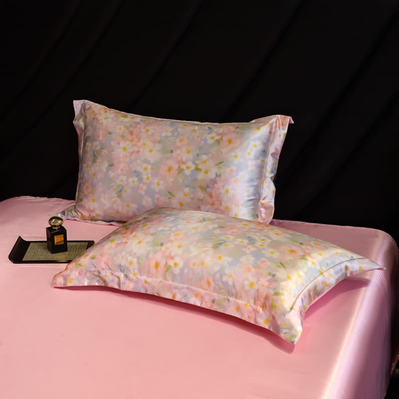 Imitation Silk Pillowcase Pair, Ice Silk Satin Dye Print Pillowcase, Beauty Single Pillowcase, Double-Sided Smooth Cool Feeling