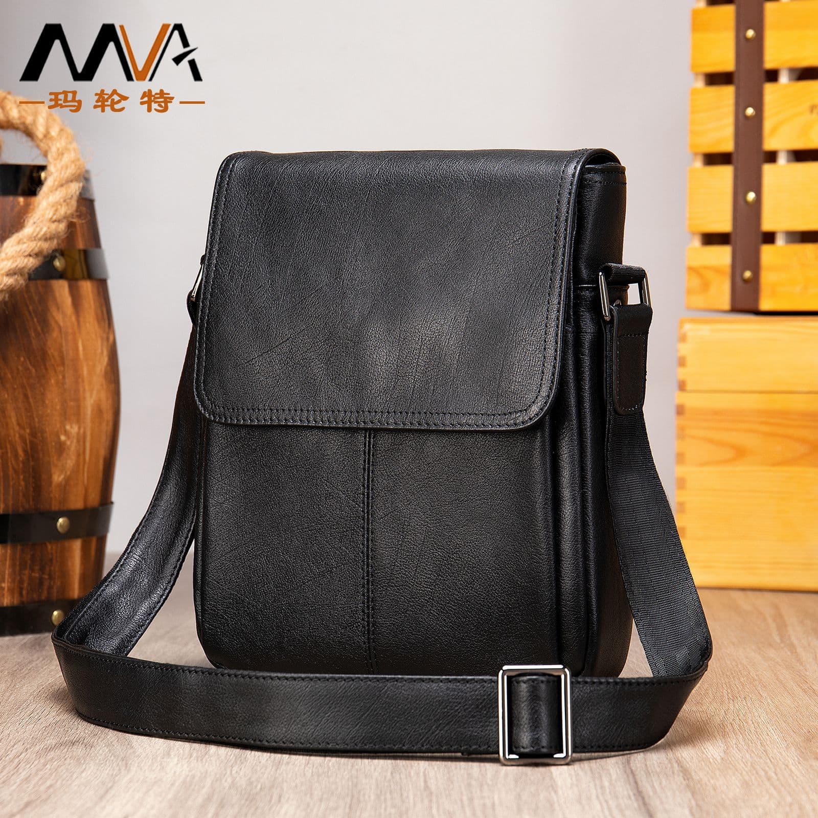 New Cross-border Men's Leather Shoulder Bag Genuine Leather Magnetic Sling Bag Korean Style Top-layer Cowhide Shoulder Bag