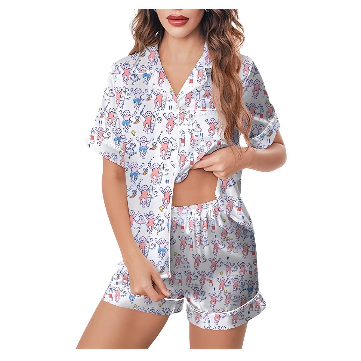 Cross-border summer monkey print suit women's pajamas plus size temperament home parent-child living clothes Amazon