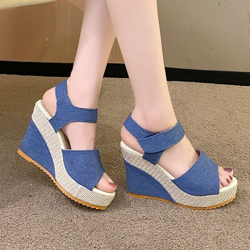 Slipe Wedge Heel Peep Toe Sandals for Women, Round Toe High Heel Sandals, Casual Outdoor Wear, Plus Size Wholesale