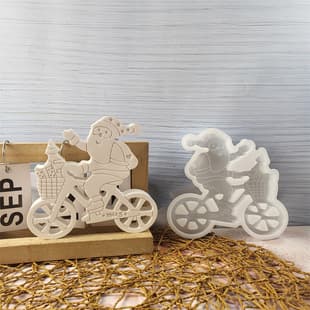 S0750 Santa Riding Bicycle Desktop Decoration Cement Plaster Mold DIY Silicone Mold