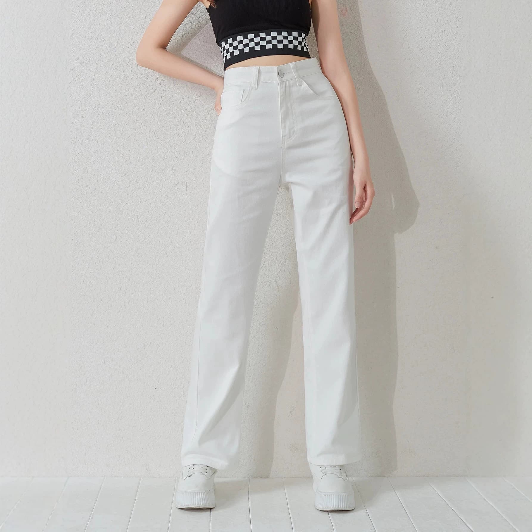 Amazon EU-US Cross-Border Trade Summer Hot-Selling White Wide-Leg Jeans for Women, Fashionable Versatile Solid Color Straight-Leg Pants