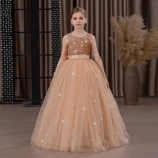 Long Princess Dress for Girls Flower Girl Wedding Gown Host Piano Performance Children's Birthday Tutu Tulle Skirt