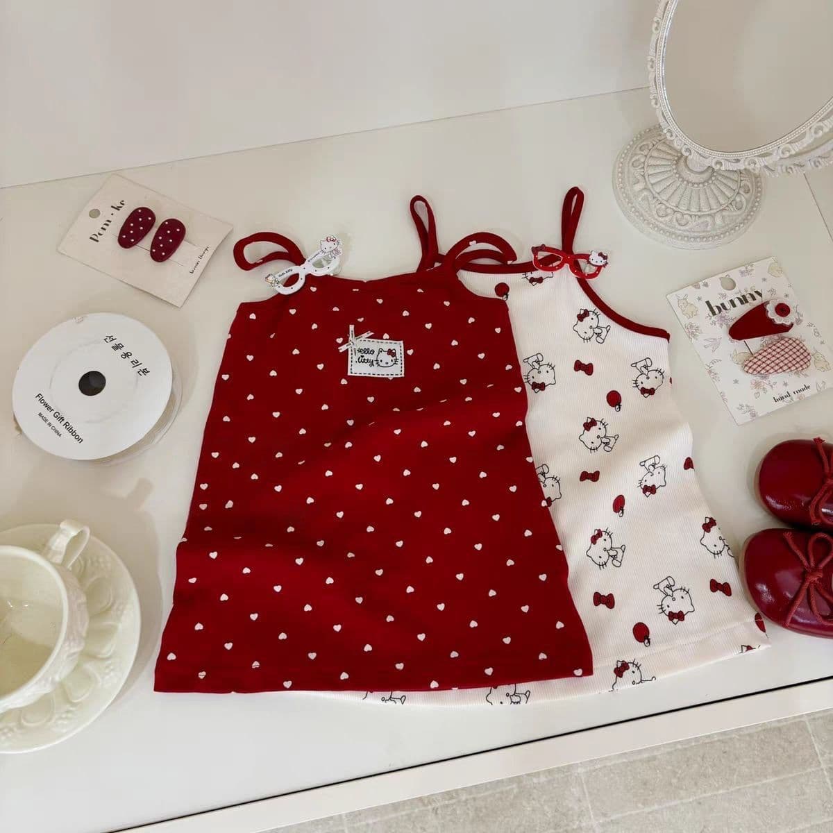 Korean Style Ice Silk Thin Strap Dress for Girls Summer Children's Clothing Baby Vest Skirt Trendy A-Line Skirt Print