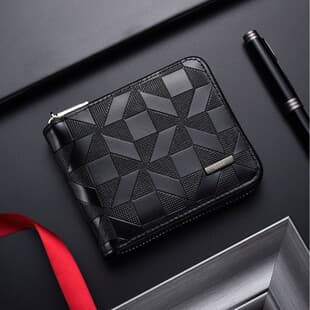 2026 Cross-Border New Men's Wallet Diamond Pattern Black Premium Short Zipper Wallet Large Capacity Coin Purse Wholesale