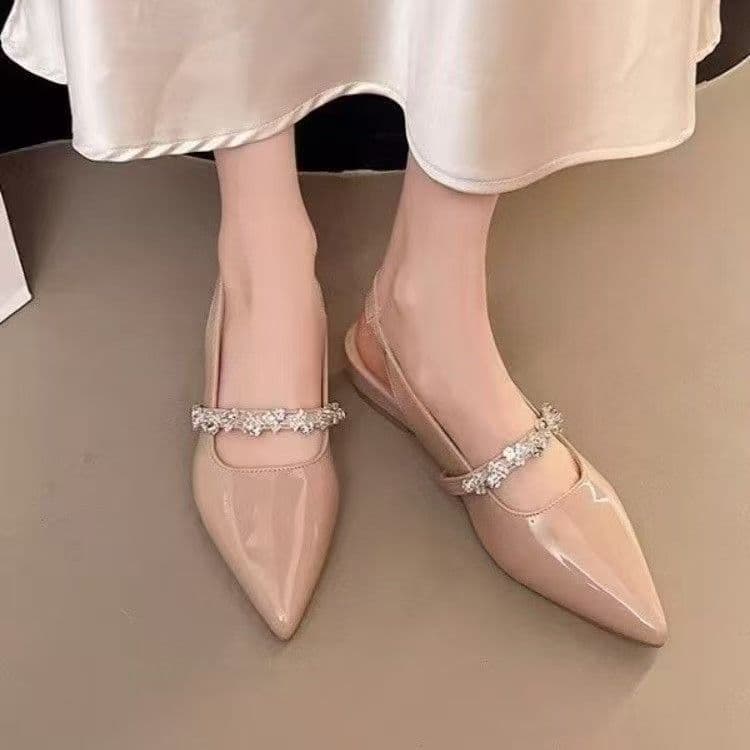 2025 Summer New Style Elegant Flat Backless Mary Jane Shoes for Women, Low Heel Pointed Toe French-Style Shallow Sandals to Match with Dresses