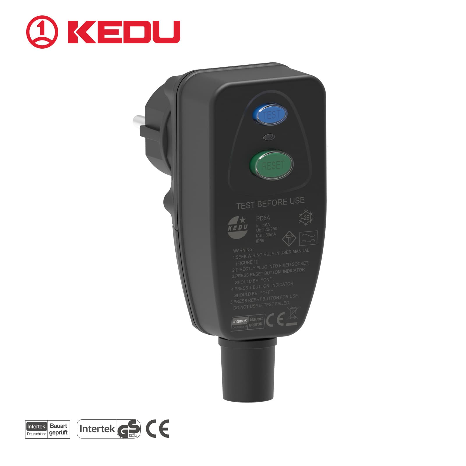 Kodu German leakage protection leakage current action manual reset PD6A leakage protection plug