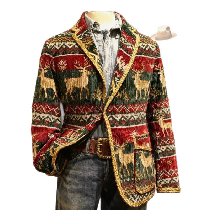 2025 Winter Christmas Corduroy Blazer with Pockets Digital Print Wholesale