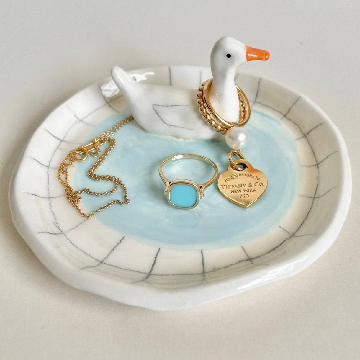 Cute Duck Ins Style Ceramic Jewelry Tray Duck Pond Ring Tray Key Organizer Home Decorative Ornament