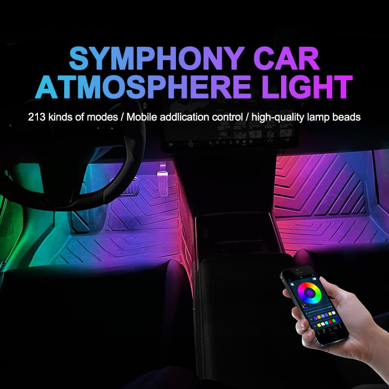 Car Ambient Footwell Light 1-to-4, Car Footwell Modification Magic Color Streamer Sound-Activated LED Decorative Ambient Light