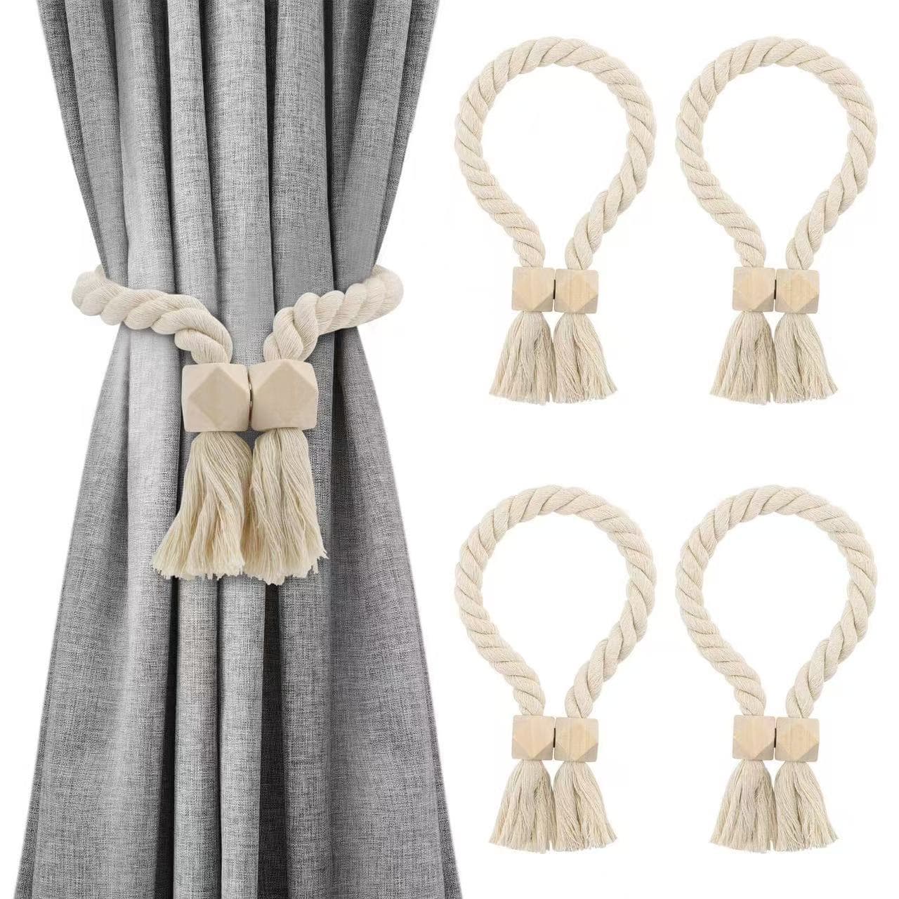 Wooden Style Magnetic Curtain Tie Backs Simple Luxury Tassel Decorative Gauze Curtain Holder Cotton Linen Binding Rope
