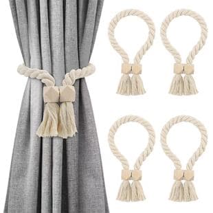 Rustic Wood Style Magnetic Curtain Ring Tieback Simple Luxury Tassel Hanging Sheer Curtain Gathering Tie Cotton Linen Rope