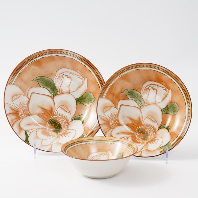 Camellia Bowl and Plate 18-Piece Set, Home Ceramic Dinnerware, Fine Porcelain Tableware Set