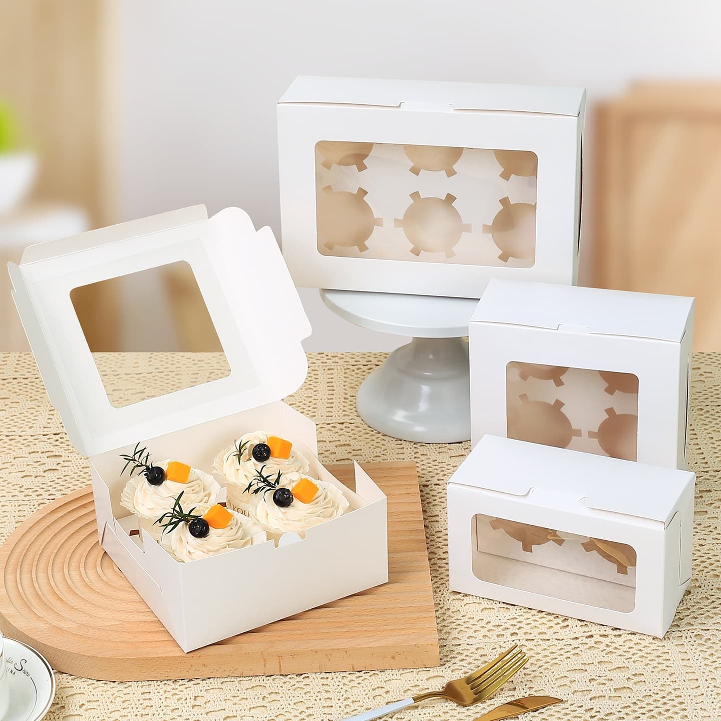 Cupcake Packaging Box 2/4/6-Piece Western Pastry Muffin Cup Egg Tart Window Box Cupcake Packaging Box