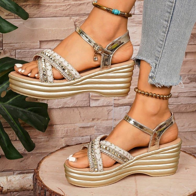 Cross-border Large Size Wedge Sandals for Women 2026 Summer New Cross-Strap Sandals Women's In Stock TEMU Hot Selling Sandals
