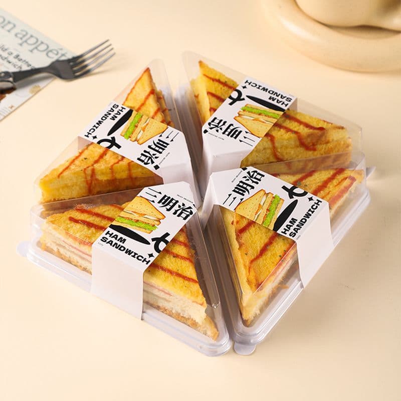 Trendy half-sandwich packaging box, triangular sandwich takeout box, commercial disposable transparent box sticker