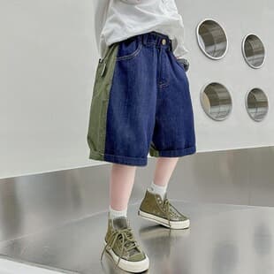 Boys' Summer Denim Shorts Thin 2026 New Style Mid-Large Kids Summer Boys Pants Elastic Waist Five-Point Shorts