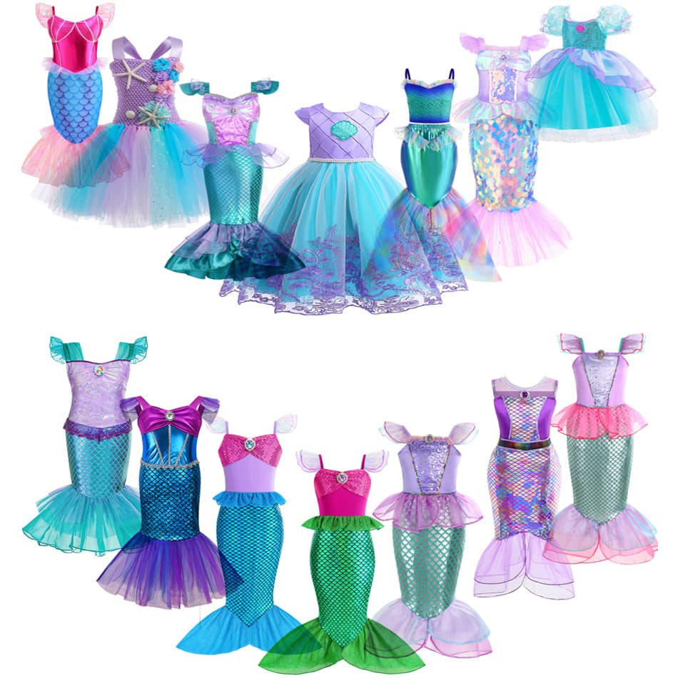 Halloween Mermaid Kids Dress European American Style Mermaid Princess Dress Ariel Girls Dress