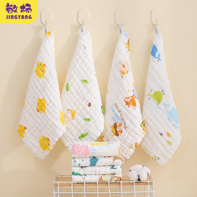 Printed Cartoon Bandana Class A Six-Layer Pure Cotton Baby Face Towel Kindergarten Absorbent Gauze Drool Bib Infant