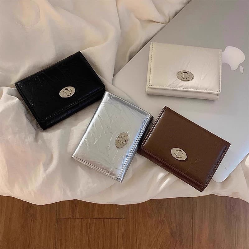 Korean-style minimalist premium texture wallet, durable and portable solid color student girl short card holder, personalized card case