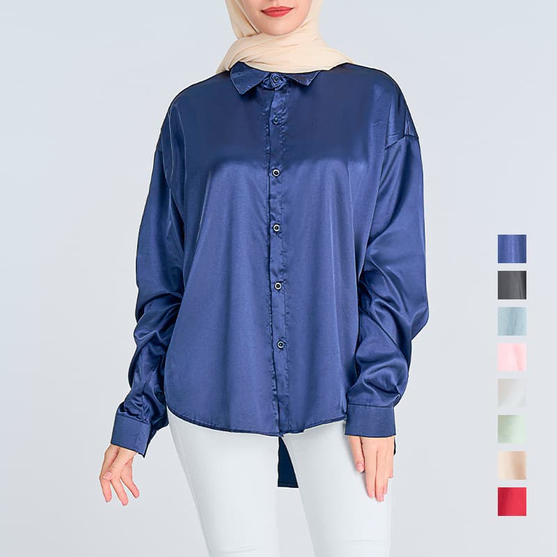 New Arrival Silk Satin Long Sleeve Blouse Basic Commute Style Women's Shirt Comfortable Casual Loose Fit Polo Collar Button Up