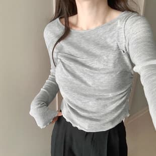 AD882 Spring Relaxed Fit Thin Rolled Hem Slim Base Layer Top Women's 2025 New Simple Solid Color Long Sleeve T-Shirt