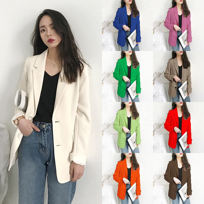 Spring Autumn Women's Suit Jacket Versatile Commute Korean Style High Quality Polyester Fabric Long Sleeve Classic Collar
