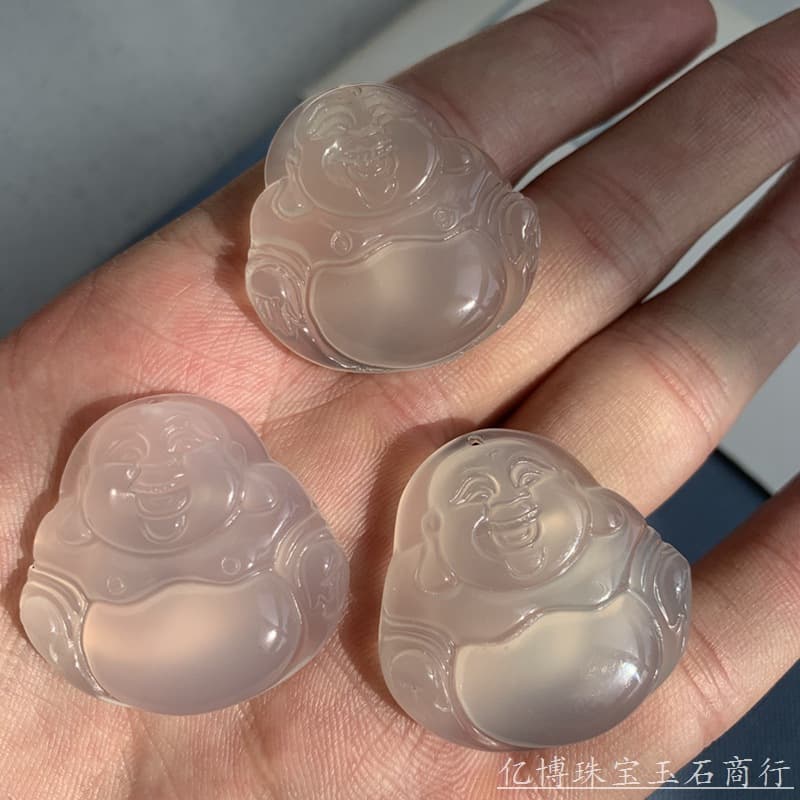 Factory wholesale high-quality icy white chalcedony agate Buddha pendants, agate chalcedony inlay accessories, gifts, and jade ornaments.