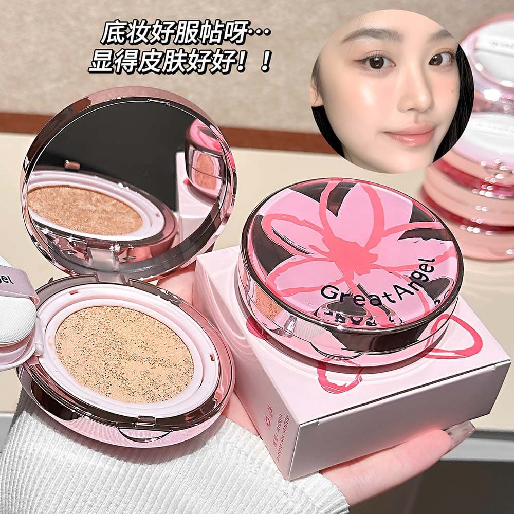 GreatAngel Velvet Mist Long-Wear Cushion Cream Moisturizing Clear Creamy Finish Soft Glow Flawless Brightening Cross-Border Makeup
