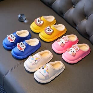 Winter Children's Cotton Slippers, Boys and Girls Warm Fleece-Lined Non-Slip, Parent-Child Matching, Toddler and Kids Indoor Cotton Slippers