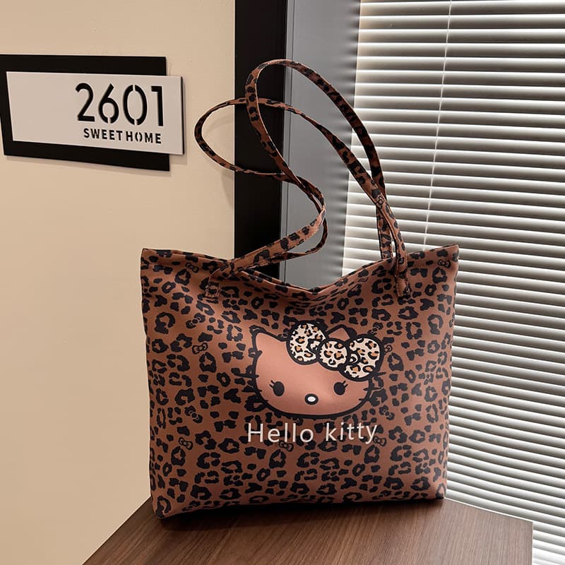 Beast's same style black leather Kitty cotton hot diamond tote bag large capacity canvas women's shoulder bag shopping bag trendy
