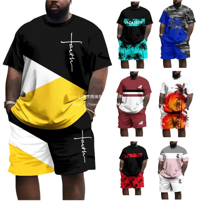 Amazon Cross-Border European and American Fashion T-Shirt and Shorts Set 3D Digital Print Street Loose Casual Hip Hop Set