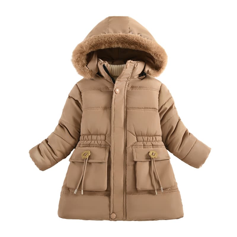 Cross-border hot-selling girls' cotton-padded jackets, children's thickened artificial fur collar, medium and large children's waist-cinching plus velvet cotton-padded jackets