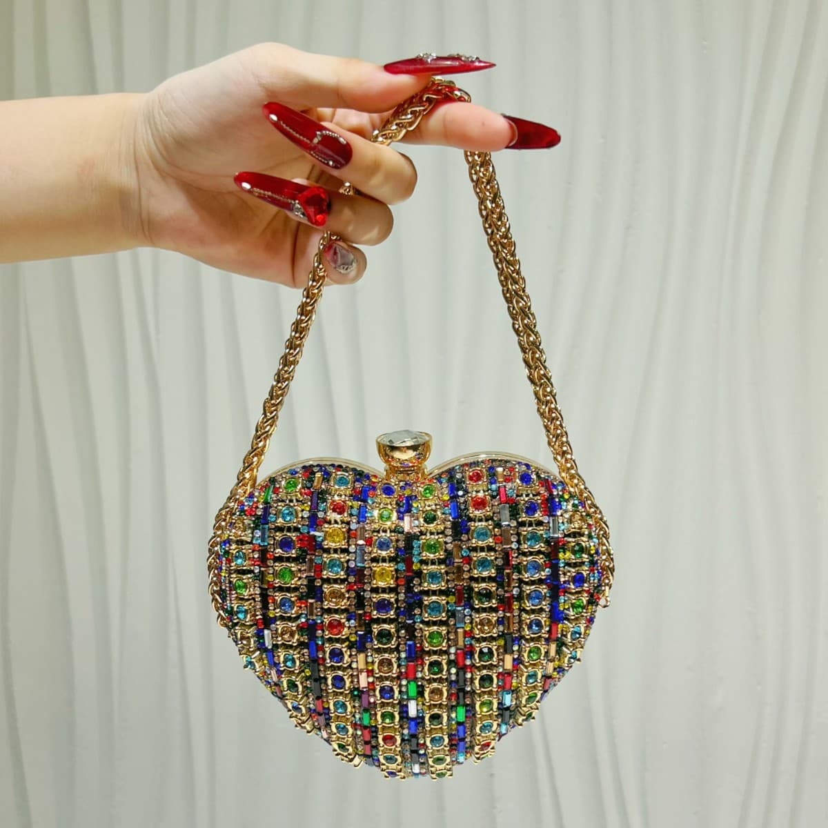 New Cross-border Rhinestone Heart-shaped Evening Bag, Versatile Fashion Banquet Crossbody Bag, Dress Handbag, Clutch Purse