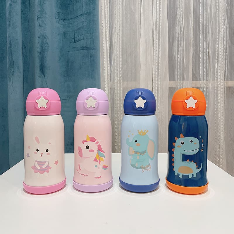 304 Stainless Steel Kids Insulated Water Bottle with Straw, Cute Thermos for School, Boys and Girls