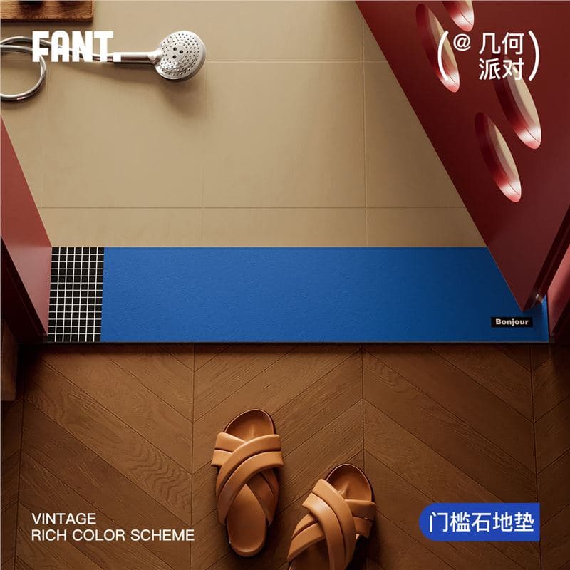 Geometric Party Mid-century Style Threshold Stone Mat, Ultra-narrow Long Bathroom Entry Absorbent Anti-slip Light-blocking Door Mat