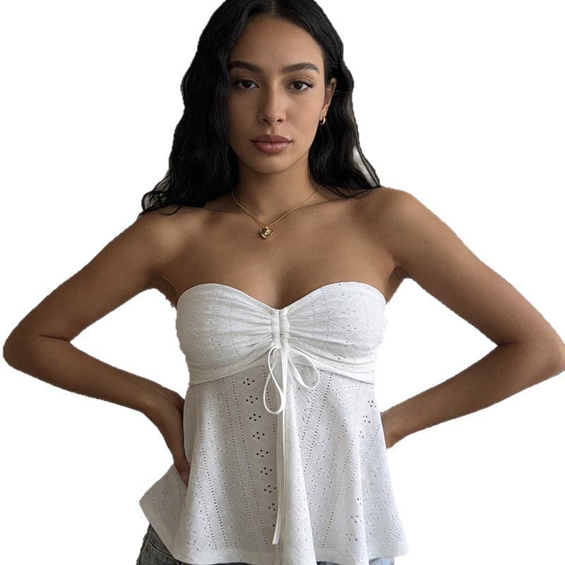 Cross-Border Women Tops Blouses Tee Knitted Tube Top Summer Backless Top