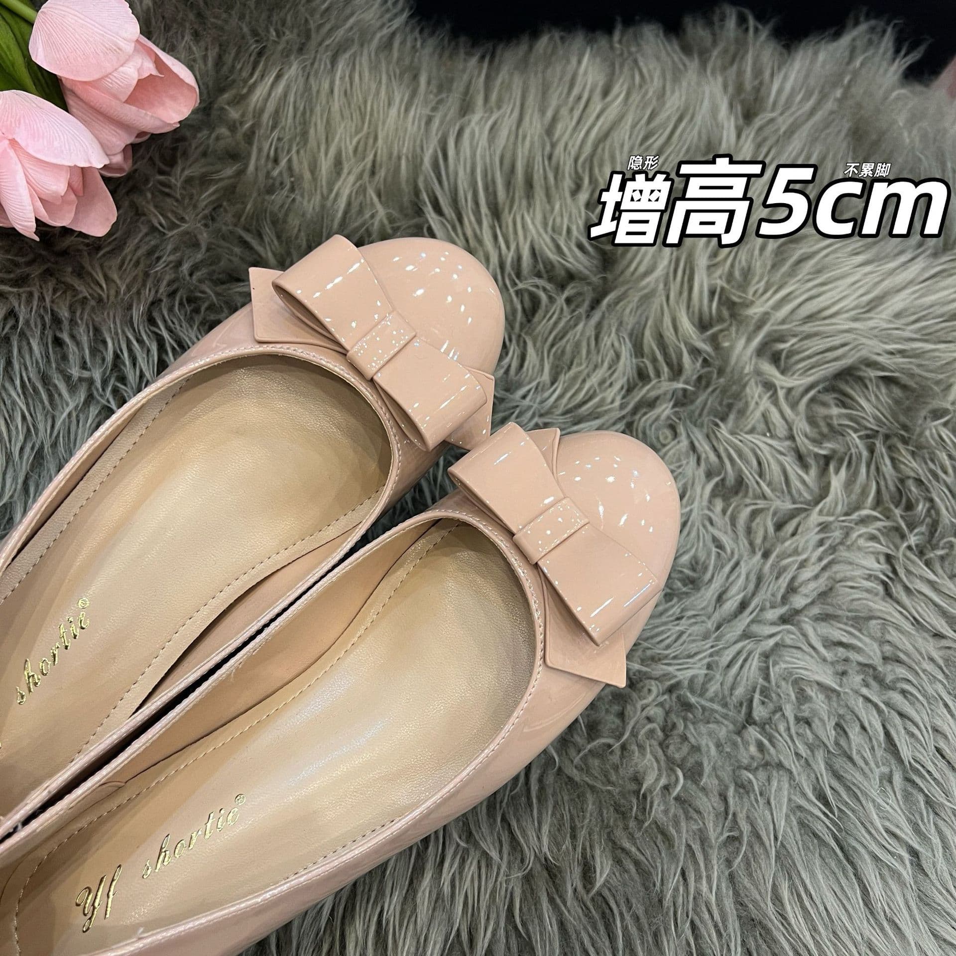 Huge and beautiful 5cm inner height increasing shoes for women French style women's shoes bow shallow mouth ballet shoes with skirt round toe small shoes