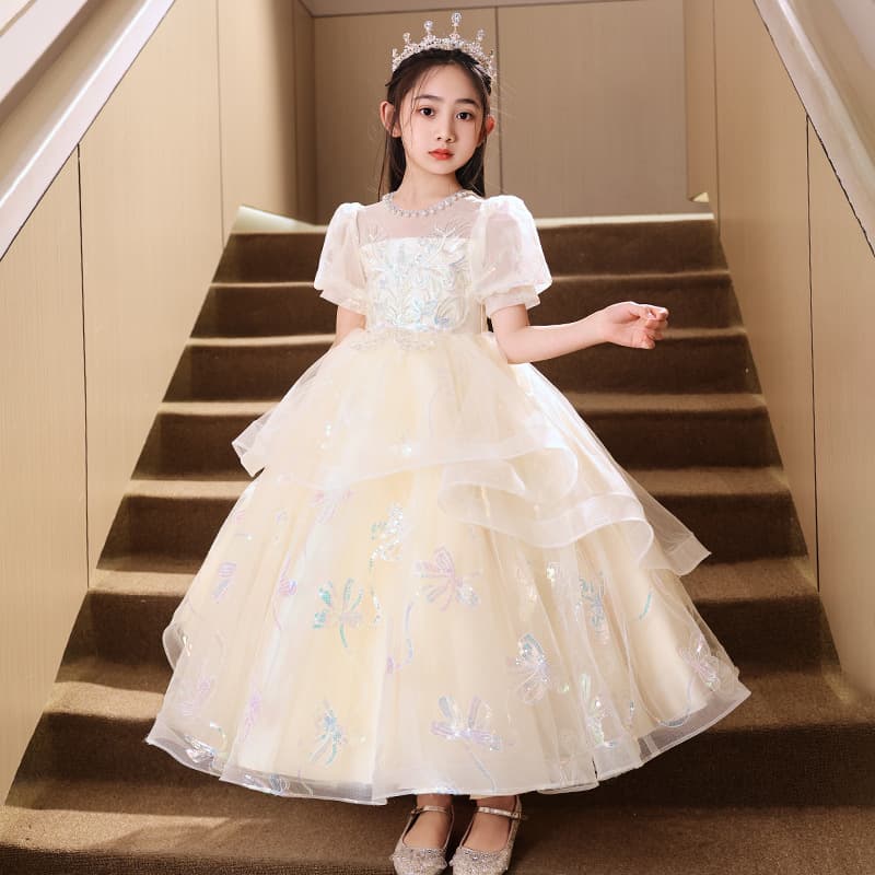 Princess Style Puffy Skirt Dress Children's Wedding Gown Piano Walk Show Performance Evening Dress Girls' Dress Flower Girl's Dress